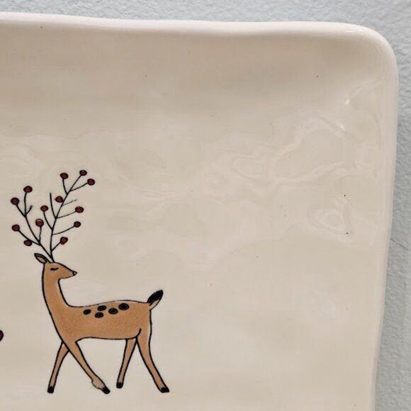 LANG Ceramic Rectangular Whimsy Winter Platter Hand Painted Christmas Snowman - Picture 5 of 11